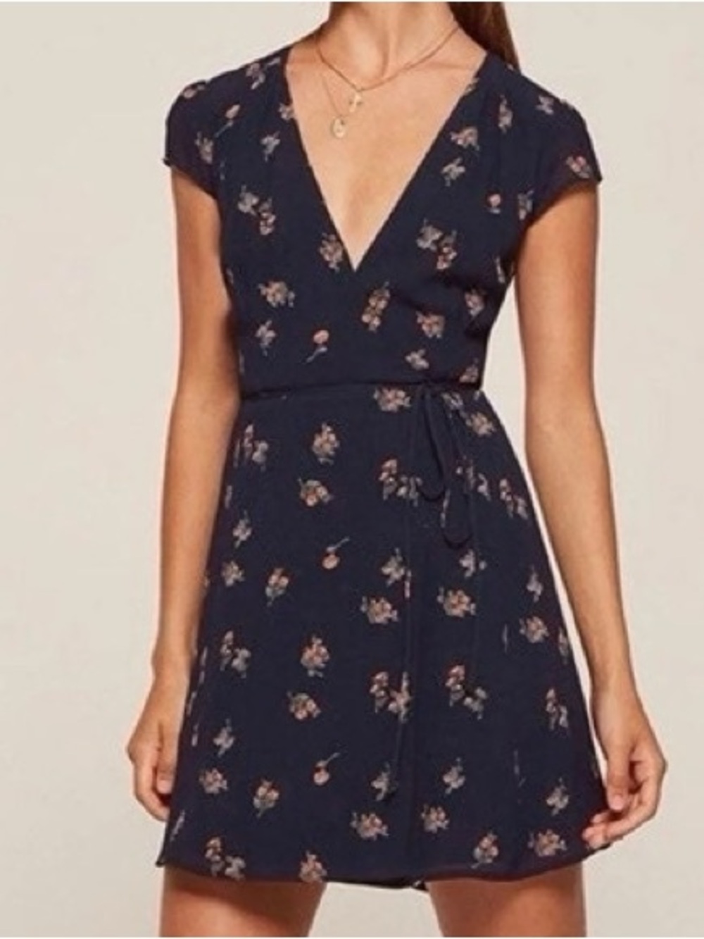 Reformation Oyster Navy Floral Wrap Mini Dress Sz M